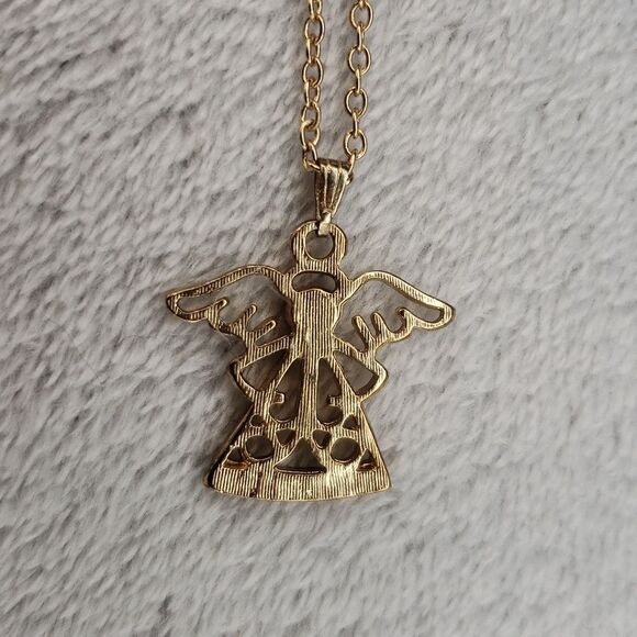 Rose Gold Angel Pendant with Aquamarine stone Necklace - Picture 5 of 5